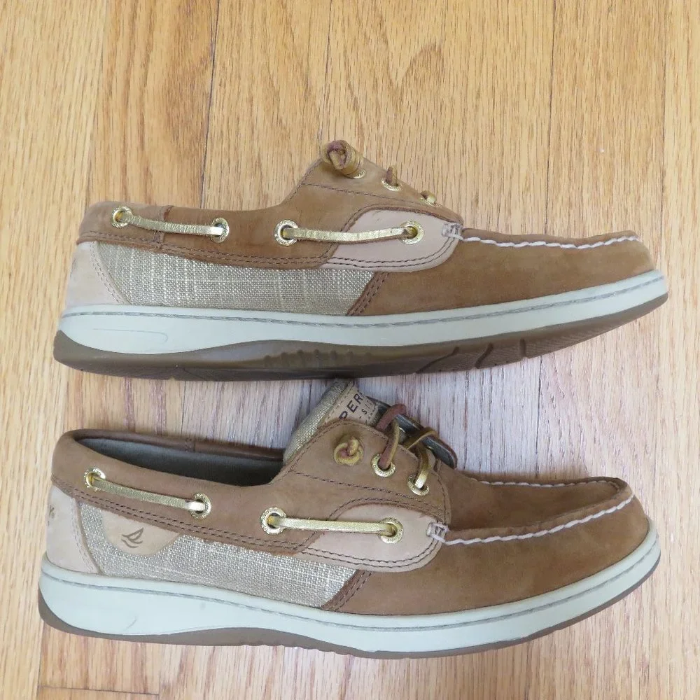 CLEARANCE- Sperry Top-Sider Tan and gold boat shoes size 7.5